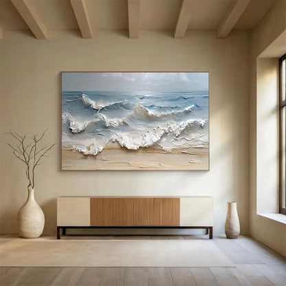 “Impasto Waves Crashing on Shore” - Dynamic Seascape Painting On Canvas DKH796