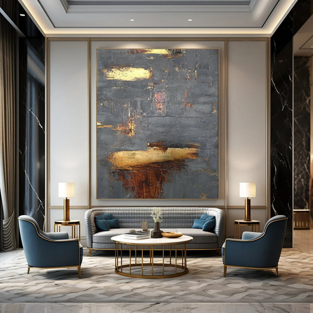 “Gold Accents on Gray” - Textured Abstract Painting CT1999