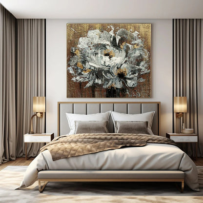 “Textured Floral in Gold - Brown” – Impasto Flower Painting CT1194