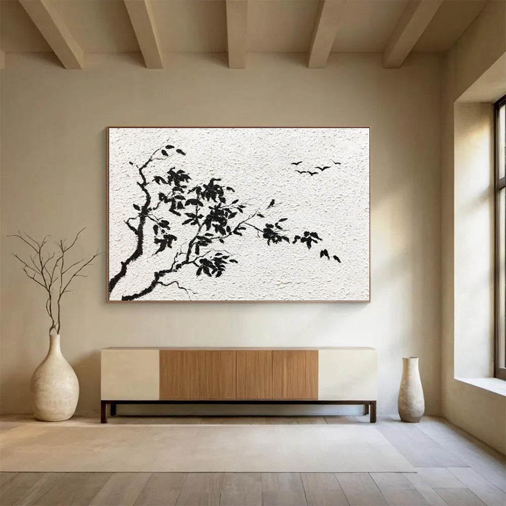 “Ink - Style Tree & Birds” Chinese Ink - Inspired Painting On Canvas DKH451