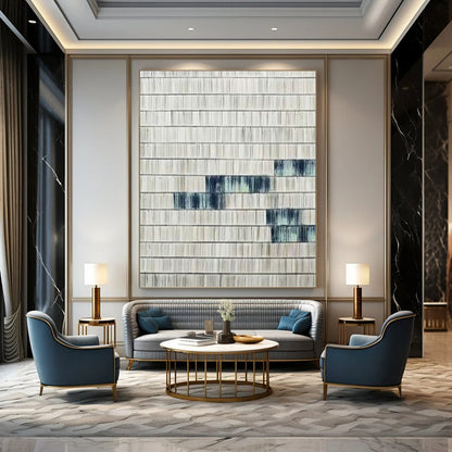“Blue - Accented Textured Stripes” - Gray & Blue Minimalist Textured Painting On Canvas DKH1033
