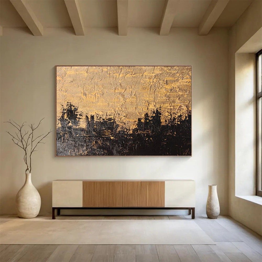 “Textured Gold and Black - Abstract Landscape” Painting On Canvas DKH020