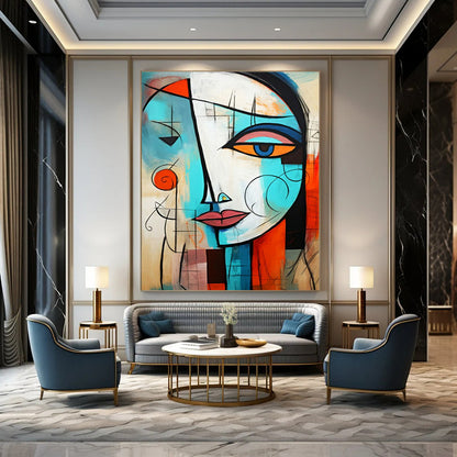 “Cubist Face” - Colorful Abstract Portrait Painting On Canvas CT2213