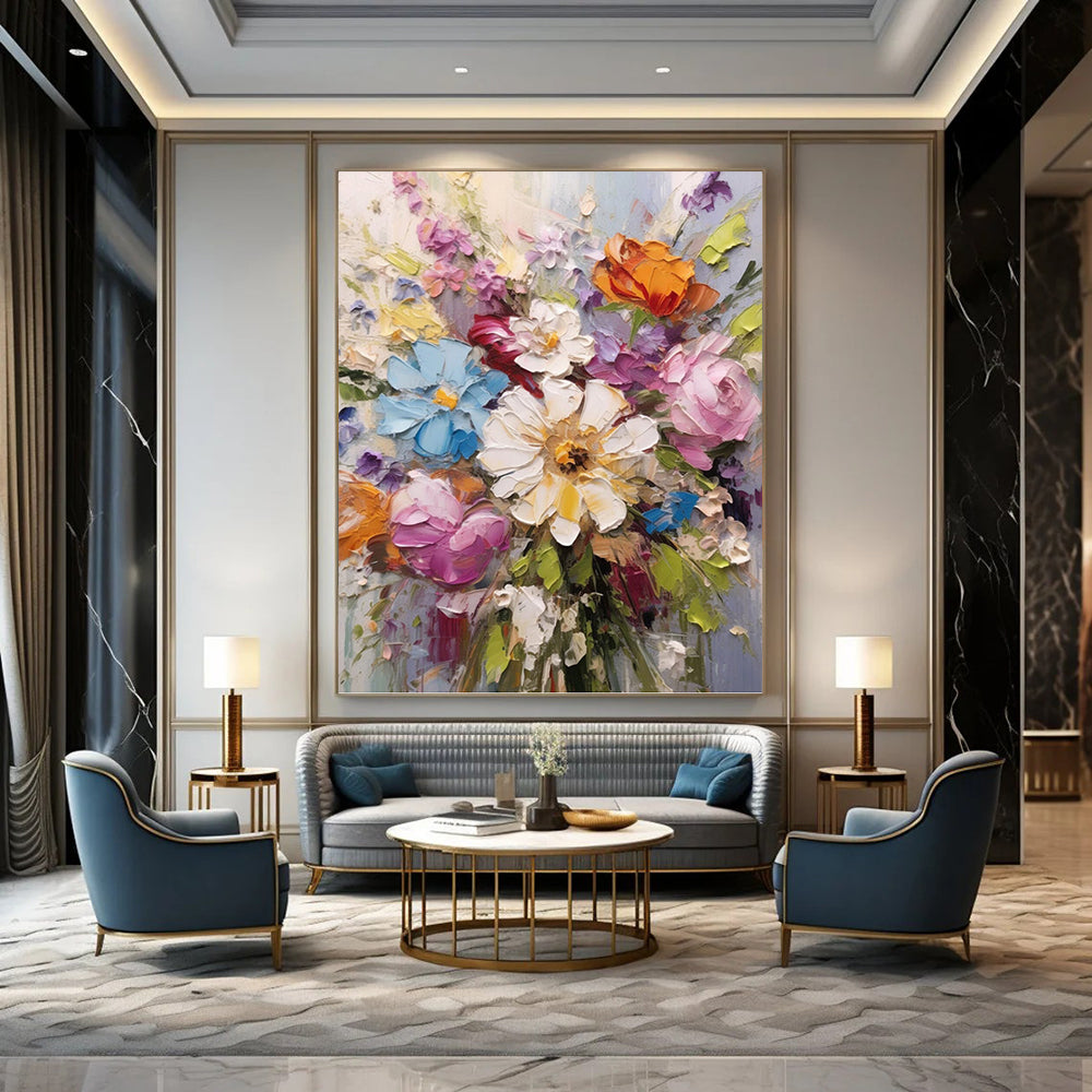 “Impasto Flower Bouquet” - Colorful Thick - Textured Flower Bouquet Painting On Canvas DKH1593