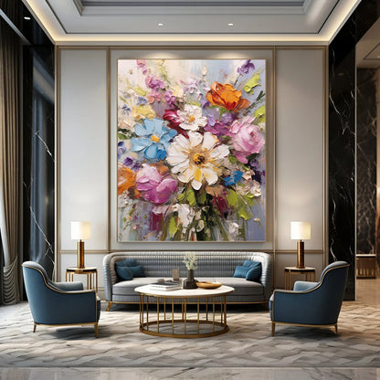“Impasto Flower Bouquet” - Colorful Thick - Textured Flower Bouquet Painting On Canvas DKH1593
