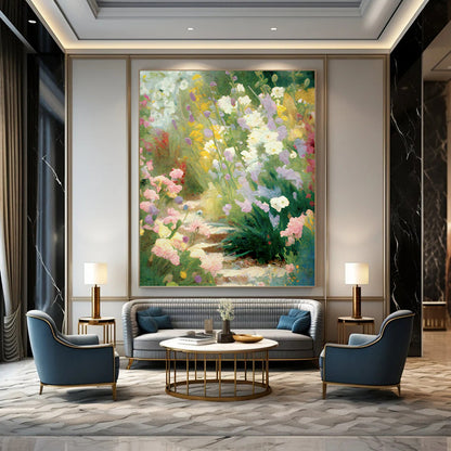 Colorful Flower Garden Path - Impressionistic Landscape Painting On Canvas DKH1356