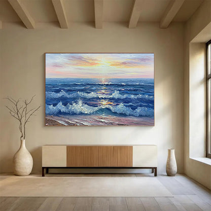 Sunset Over the Ocean - Impressionist Seascape Painting On Canvas DLZ218