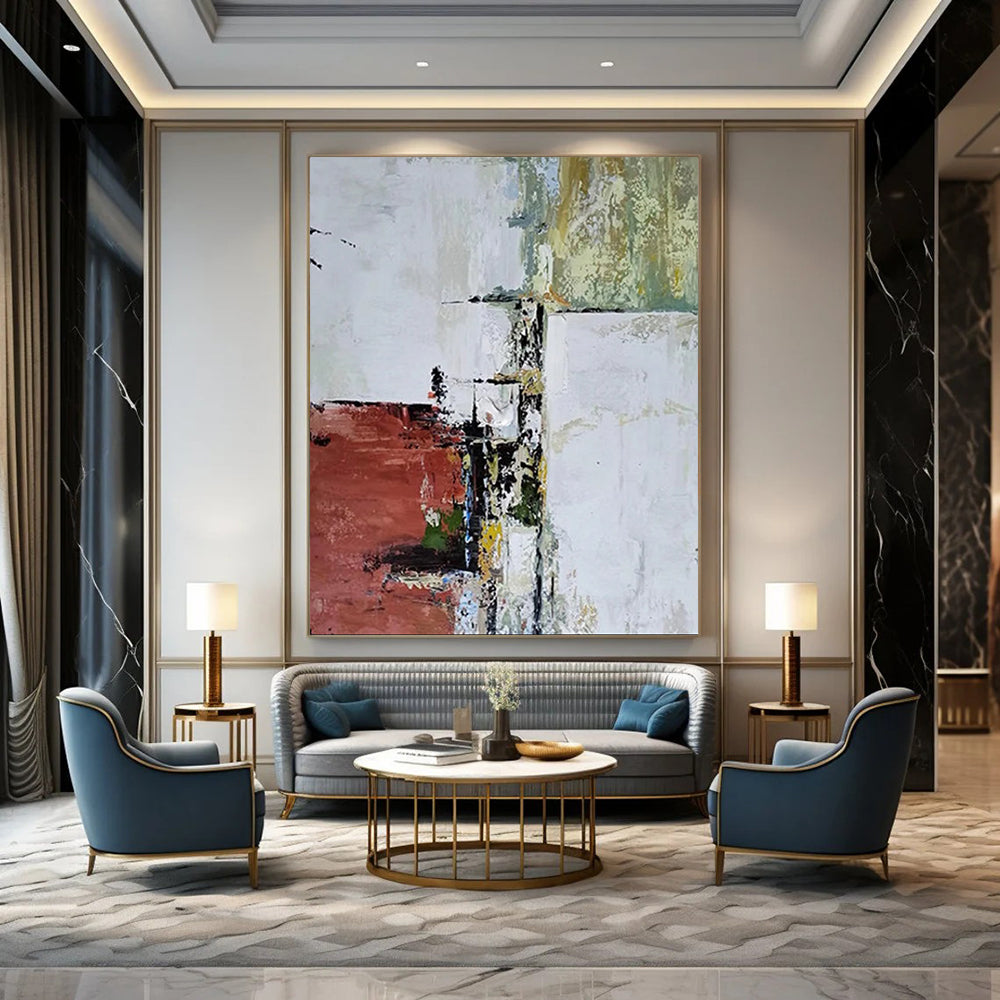 “Red - White Abstract Structure” - Abstract Cubist - Style Painting On Canvas DTP039