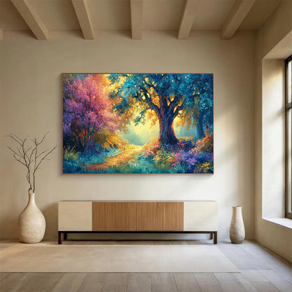 “Enchanted Forest Path” - Colorful, Vibrant Landscape Fantasy Painting On Canvas DKH697