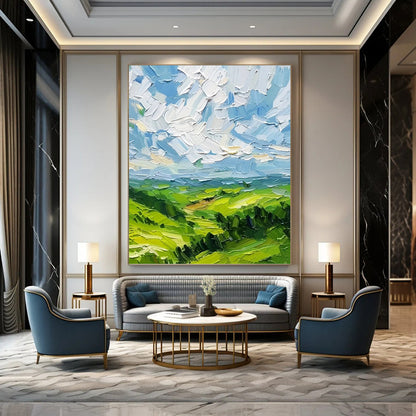 “Impasto Greenery” - Textured Green Landscape with Impasto Technique Painting On Canvas DKH1557