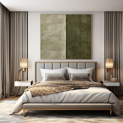 Grey - Green Split Texture - Minimalist Textured Acrylic Painting CT1383