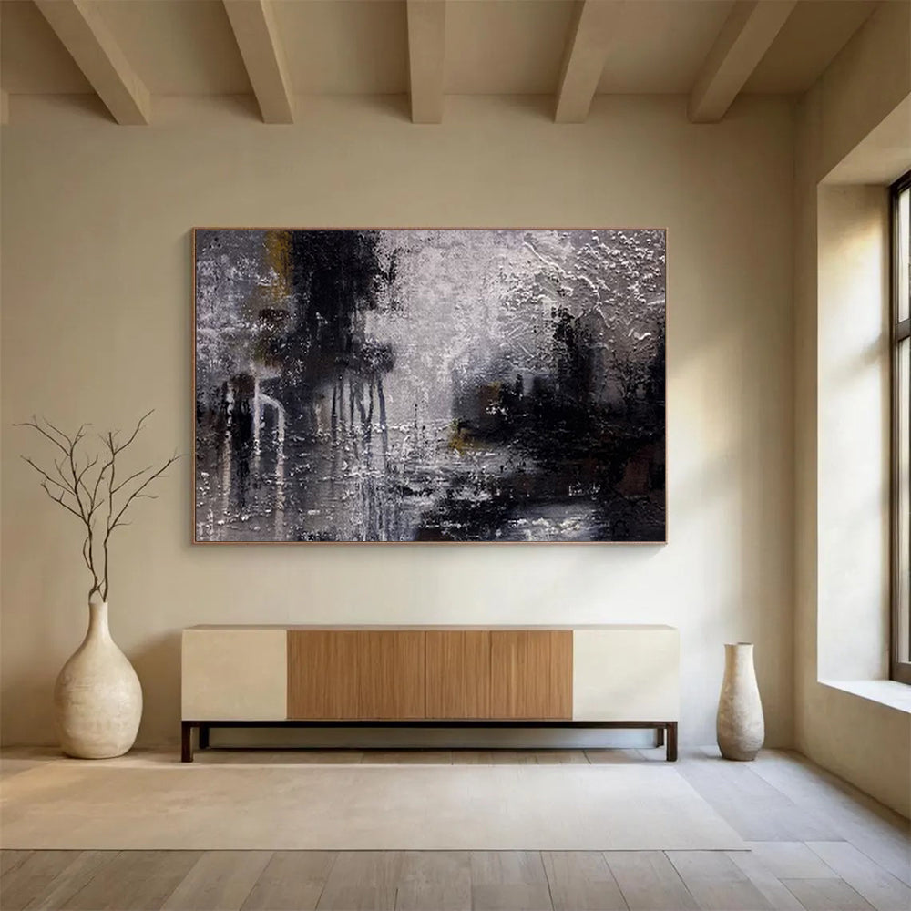 “Moody Textured Landscape - Grays, Blacks, and Subtle Lights” Painting On Canvas DKH009