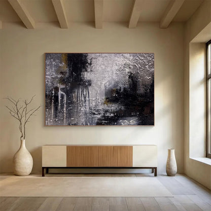 “Moody Textured Landscape - Grays, Blacks, and Subtle Lights” Painting On Canvas DKH009