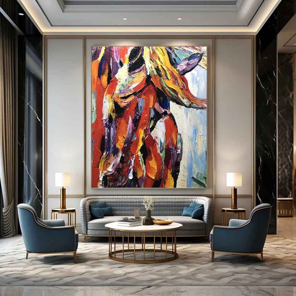 Vibrant Colorful Horse - Impasto Animal Painting On Canvas DKH1272