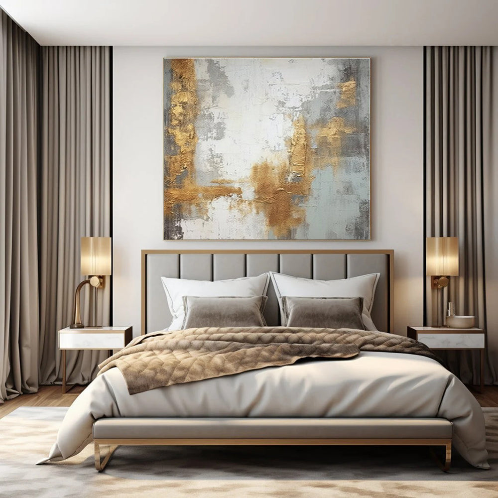 Grey - Gold Textured Abstract - Abstract Impasto Acrylic CT1270