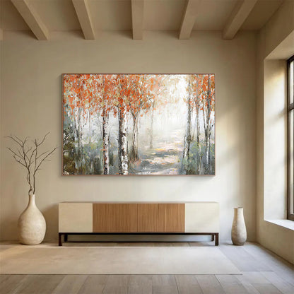 Orange and Gray Autumn Forest Path - Impressionist Landscape Painting On Canvas DLZ222