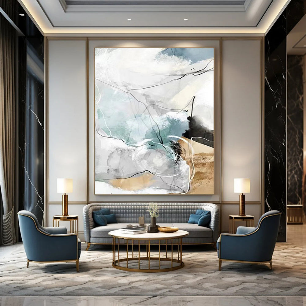 Soft Blue, Gray, and Line Abstract - Abstract Painting On Canvas DKH1337
