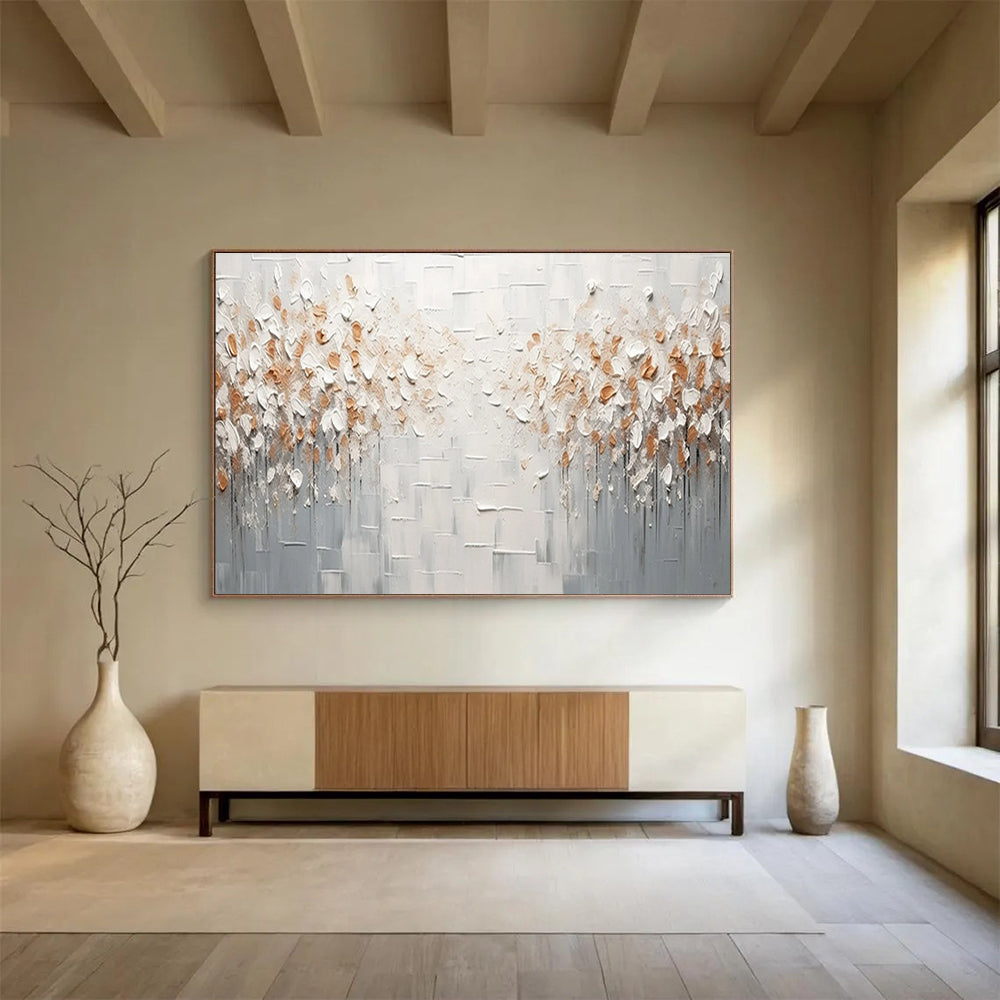 Textured White and Gold Abstract - Organic Shapes and Metallic Details Painting On Canvas DKH047