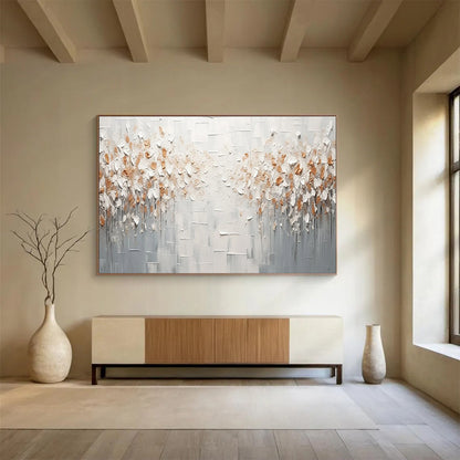 Textured White and Gold Abstract - Organic Shapes and Metallic Details Painting On Canvas DKH047