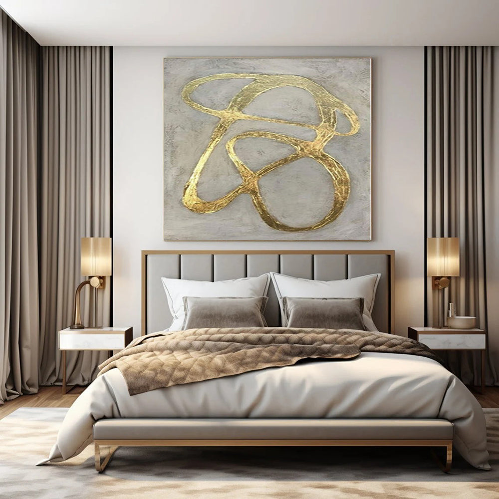 “Gold - Gray Abstract Loops” – Metallic Abstract Painting CT1097