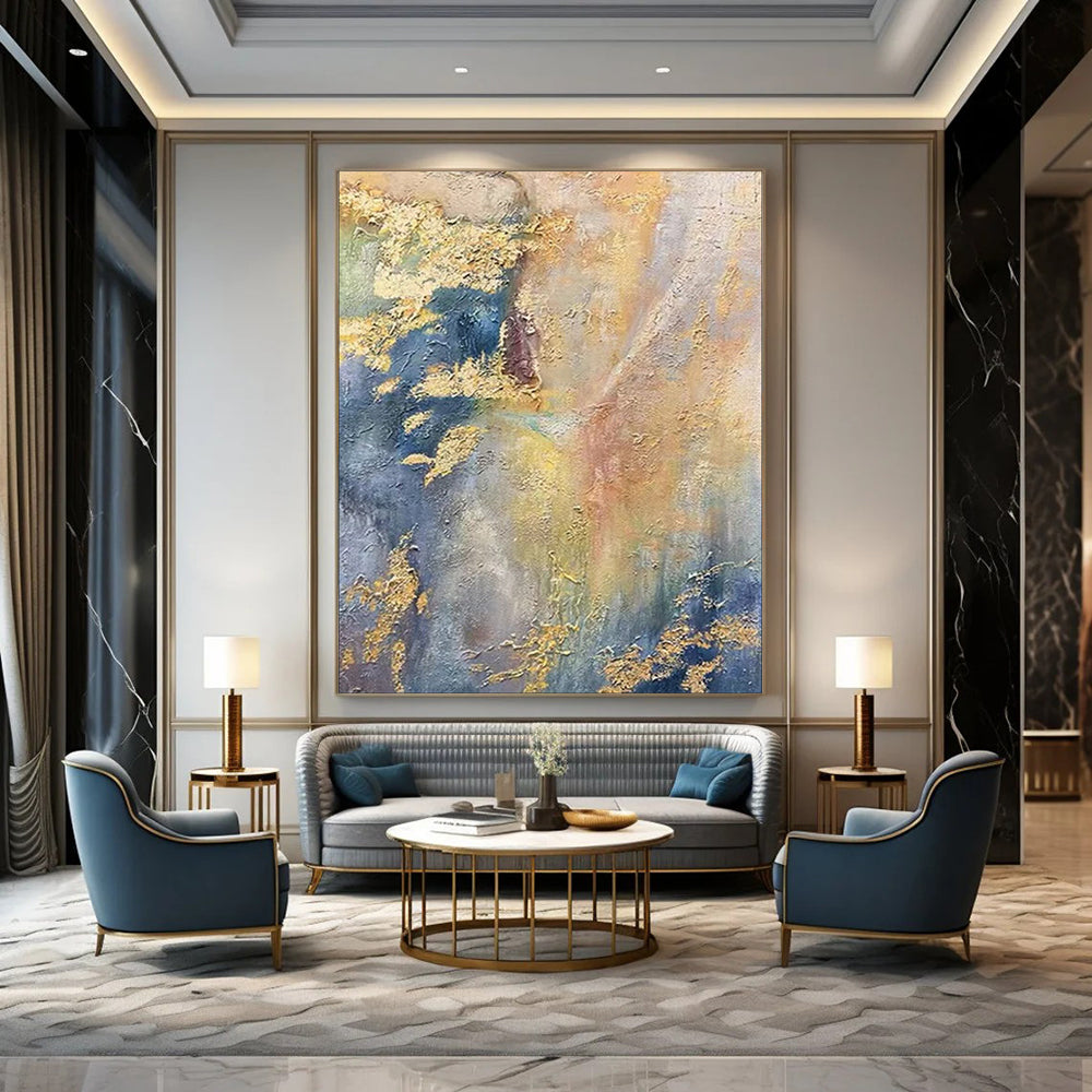 “Gold - Flecked Blue & Gray Abstraction” – Abstract Oil Painting On Canvas CT2113