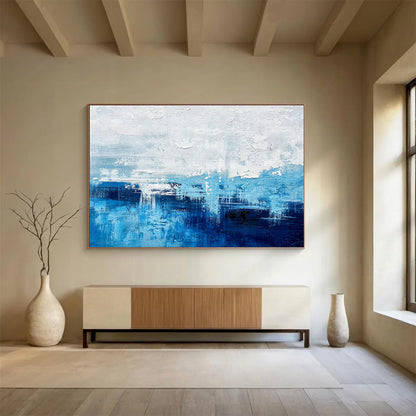Blue and White Coastal Abstract Painting On Canvas DKH275