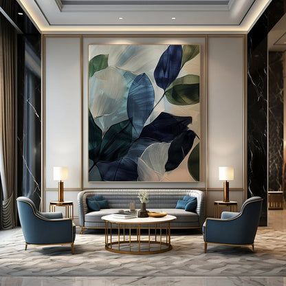 “Translucent Leaf Abstraction” - Blue, Green & White Watercolor - Style Painting On Canvas DKH0972