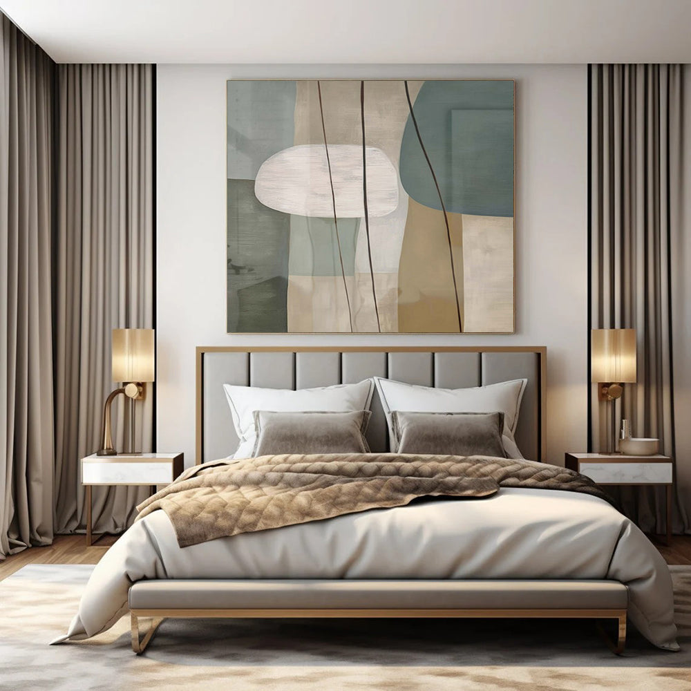 “Soft - Toned Geometric Forms with Thin Lines” – Abstract Geometric Painting CT1054