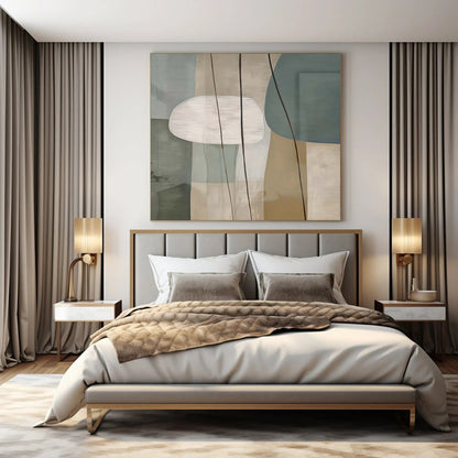 “Soft - Toned Geometric Forms with Thin Lines” – Abstract Geometric Painting CT1054