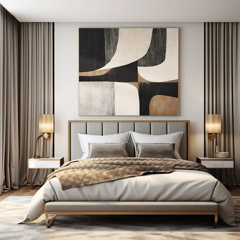 Neutral Curved Geometrics - Abstract Geometric Acrylic Painting CT1372