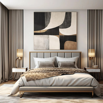 Neutral Curved Geometrics - Abstract Geometric Acrylic Painting CT1372