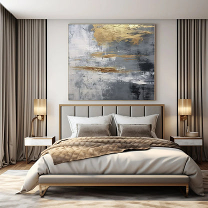 Grey - Gold Textured Abstraction - Abstract Impasto Oil CT1260