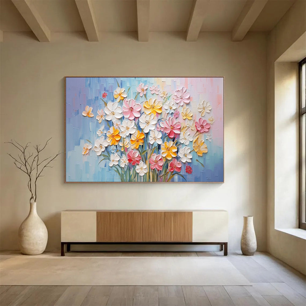 Pastel Flower Bouquet - Impasto Floral Painting On Canvas DLZ210