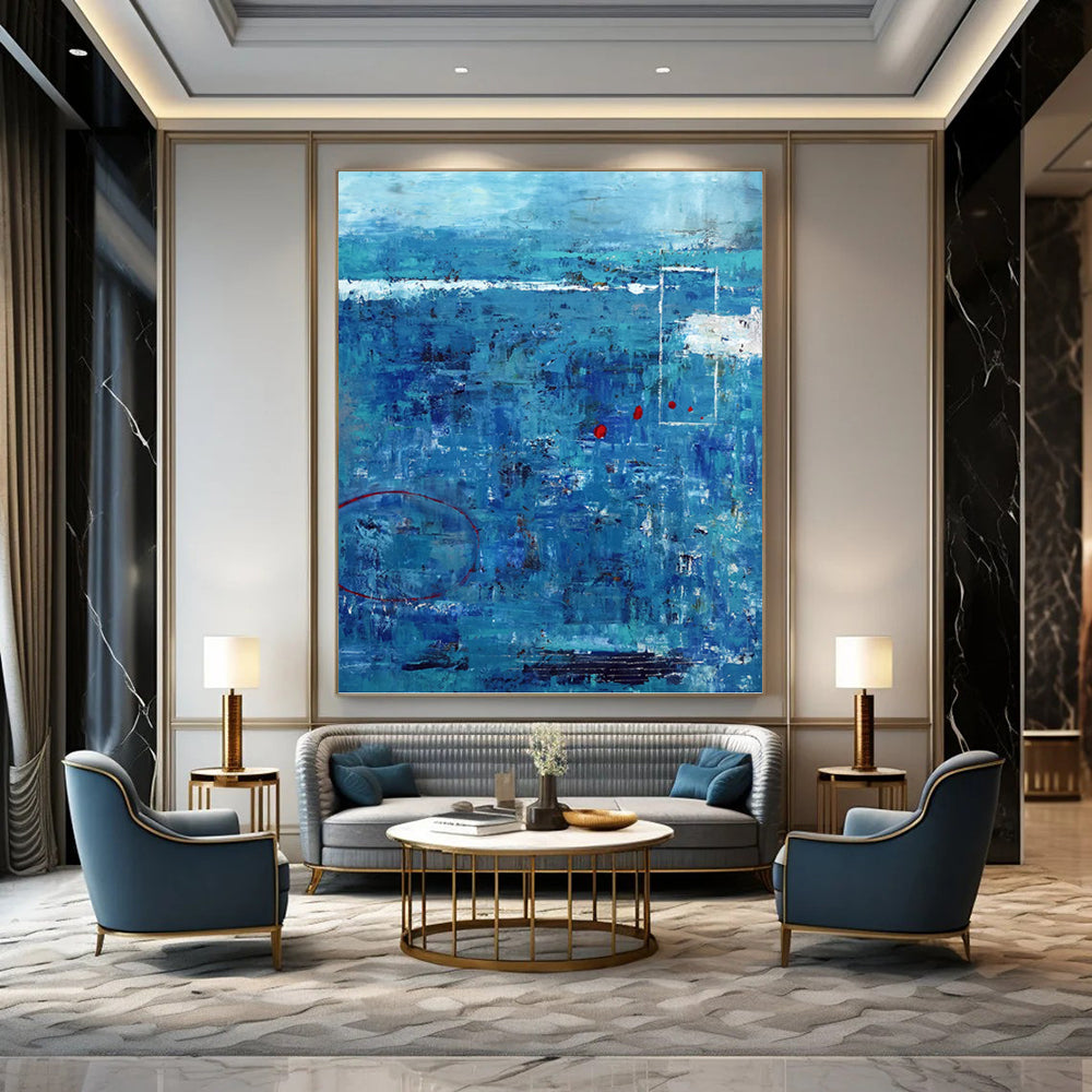 “Blue - Dominant Textured Abstract with Red Accents” - Expressive Abstract Painting On Canvas DKH1100