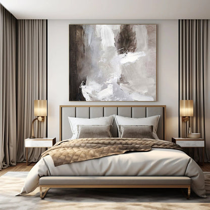 “Gray and White Dynamic Brushstrokes” – Abstract Expressionist Painting CT1118