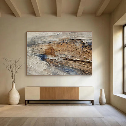 Textured Earth - Tone Abstract “Rustic Textured Journey” Painting On Canvas DKH084