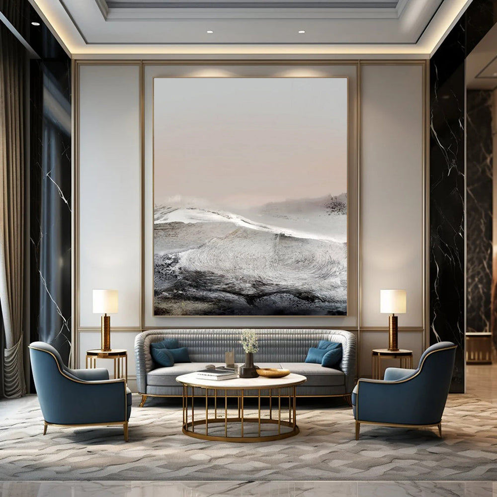 “Misty Monochrome Mountainscape” - Abstract Landscape Painting On Canvas DTP178