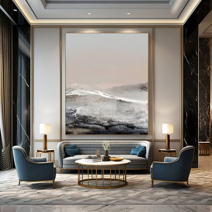 “Misty Monochrome Mountainscape” - Abstract Landscape Painting On Canvas DTP178