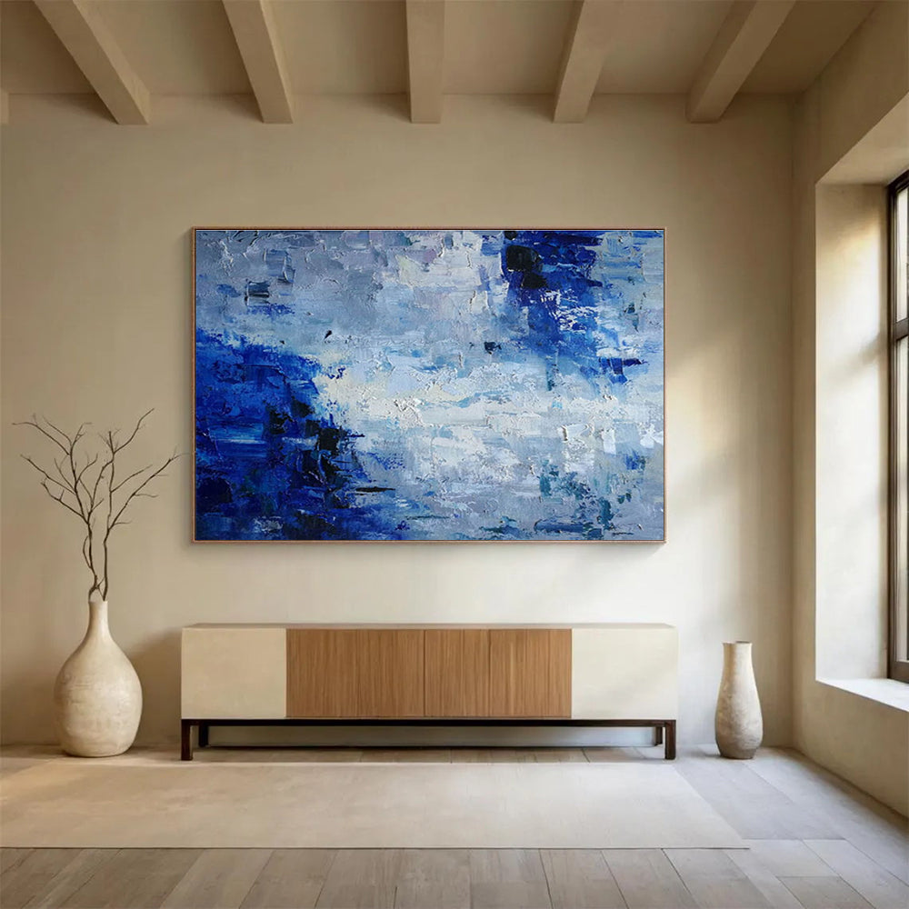 “Blue - Gray Abstract Textures” - Impressionistic Abstract Painting On Canvas DKH851
