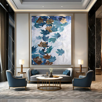 “Teal Leaves with Golden Accents” – Botanical Acrylic Painting CT2078