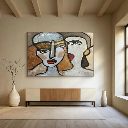 “Cubist Faces” - Multicolor, Stylized Portrait Cubist Painting On Canvas DKH719