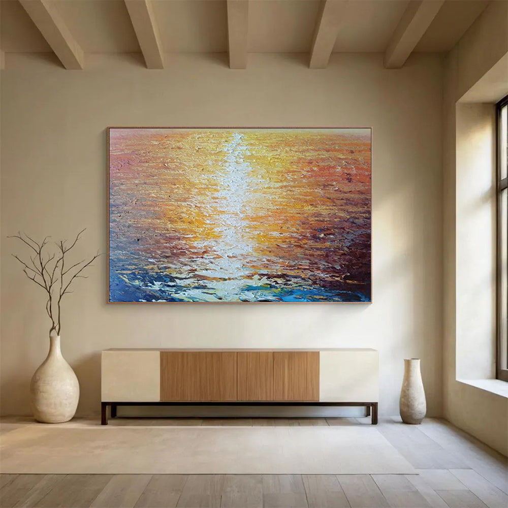 Sunset Glow on Water - Impasto Seascape Painting On Canvas DKH637
