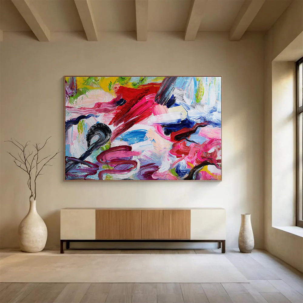 Energetic Colorful Swirl Abstract Painting On Canvas DKH297