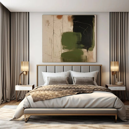 Green, Black & Rust Splashes - Abstract Expressionist Acrylic On Canvas CT1298