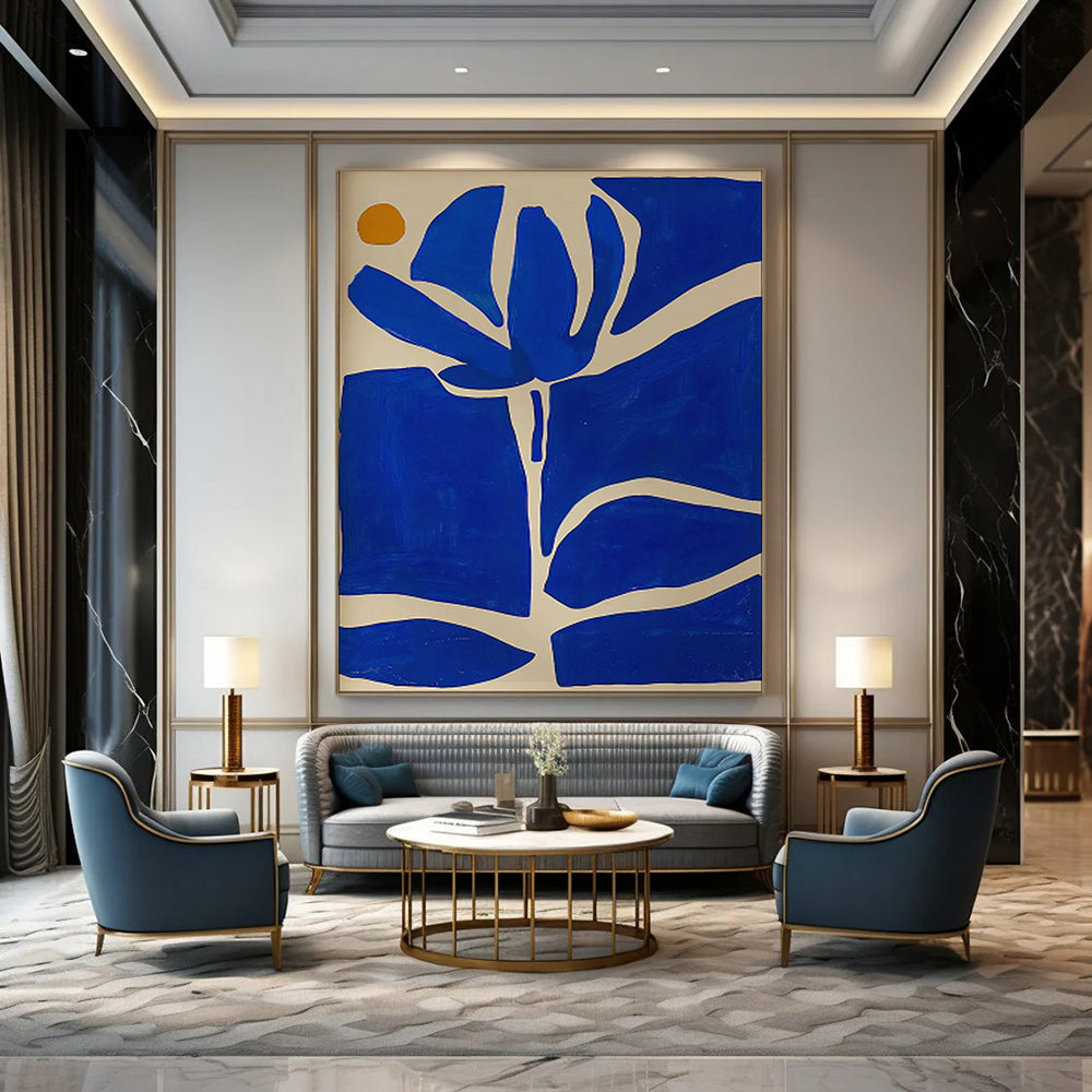 Blue, White, Yellow Circle - "Blue Blossom" - Matisse - style Cut - out Art CT1834