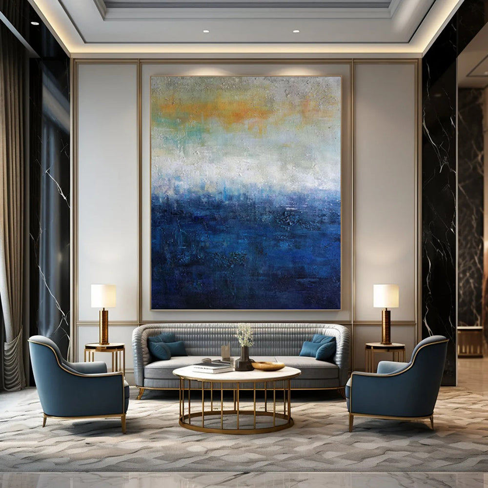 “Gradient Horizons” - Blue and Orange Gradient Abstract Painting On Canvas DKH1559