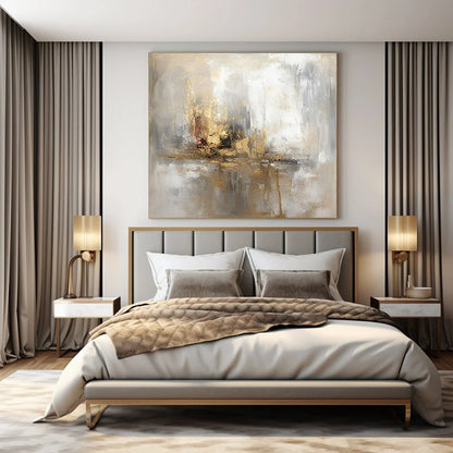 Grey, Gold, White & Red Abstract Reflection - "Ethereal Reflections" - Abstract Oil Painting CT1463