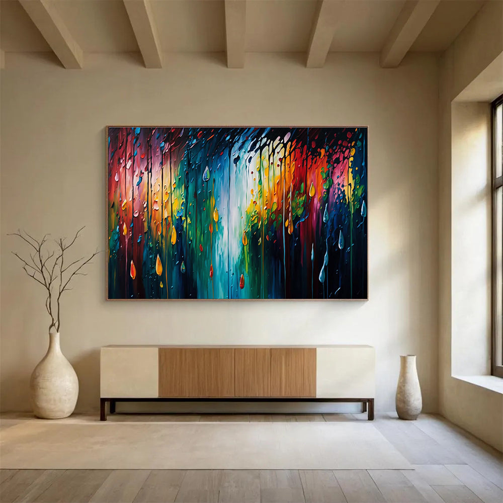“Rainbow Drip - Colorful Raindrop Abstract Painting On Canvas” DKH867