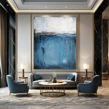 “Minimalist Drips” - Blue and White Abstract with Dripping Effects Painting On Canvas DKH1558