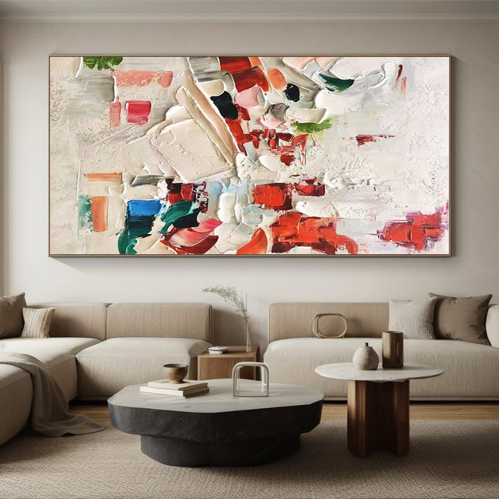 Red - Accented Thick Textures, “Blush & Bold” - Textured Abstract Oil Painting CT0731